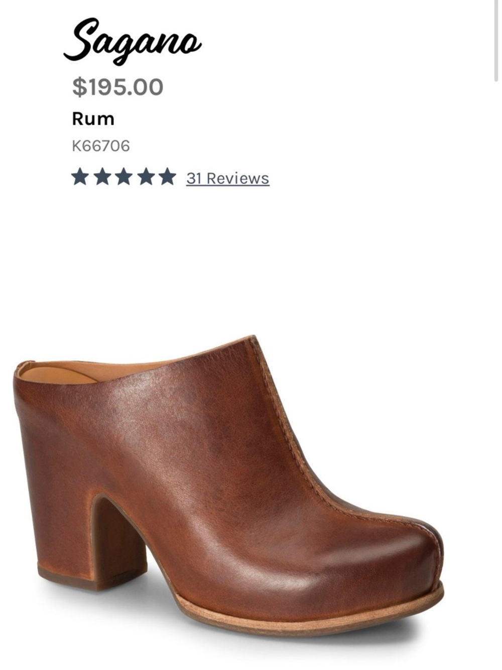 Kork-Ease Sagano Rum Brown Leather Mule Heel